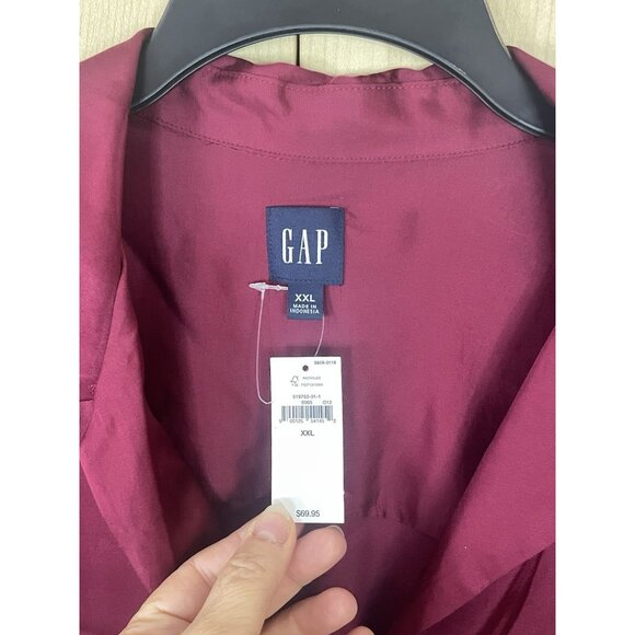 GAP Relaxed Satin Shirt Red Burgundy Sz XXL plus Holiday Party Career Blouse Top - Picture 4 of 5